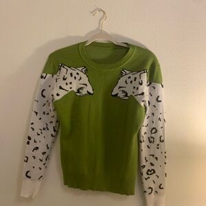 Green Sweater with Leopard Design